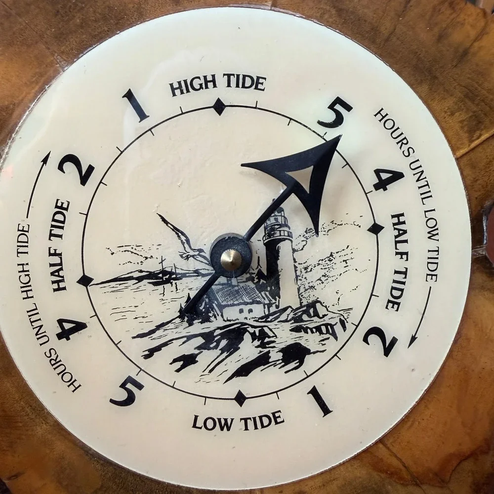 Vintage Live Edge Wood Slab Tide Clock Lighthouse Coastal Nautical Alaska Ocean